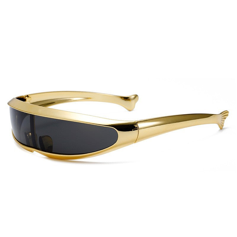 Women Futuristic Designer Sunglasses with Stylish Gold Frame Bowlift