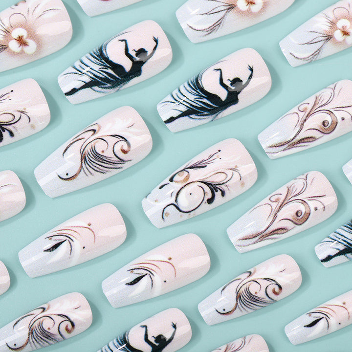 Elegant artificial nails with floral designs Bowlift