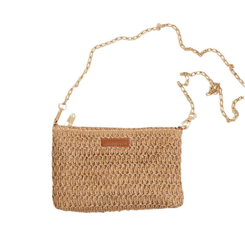 Handcrafted Shoulder Bag Made of Durable Straw Material with Gold Chain Bowlift