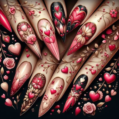 Artificial nails with romantic heart and floral designs Bowlift