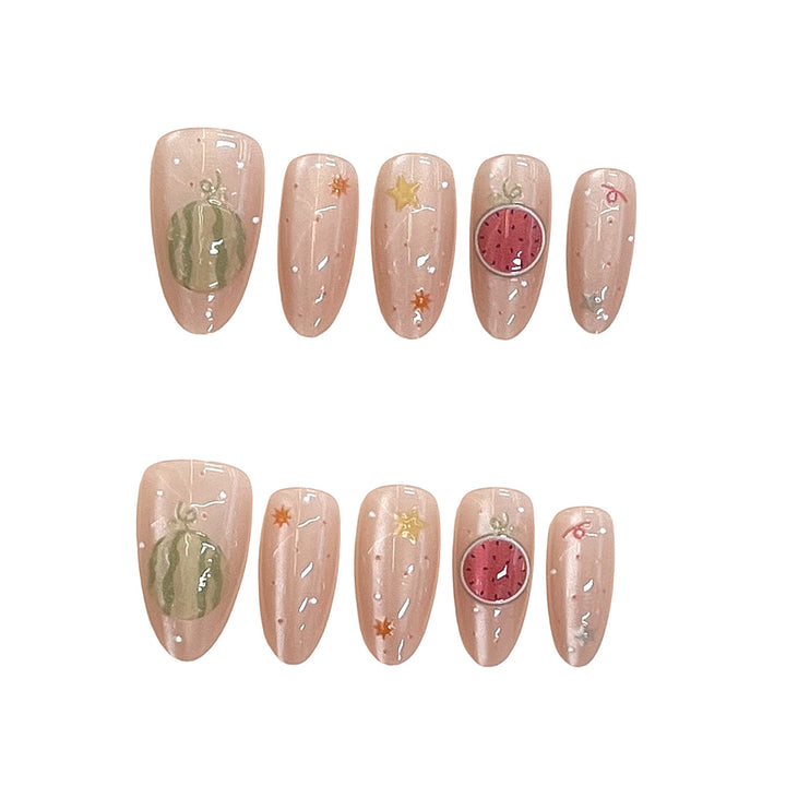 Artistic Press-On Nail Set with Elegant Fruit Designs Bowlift