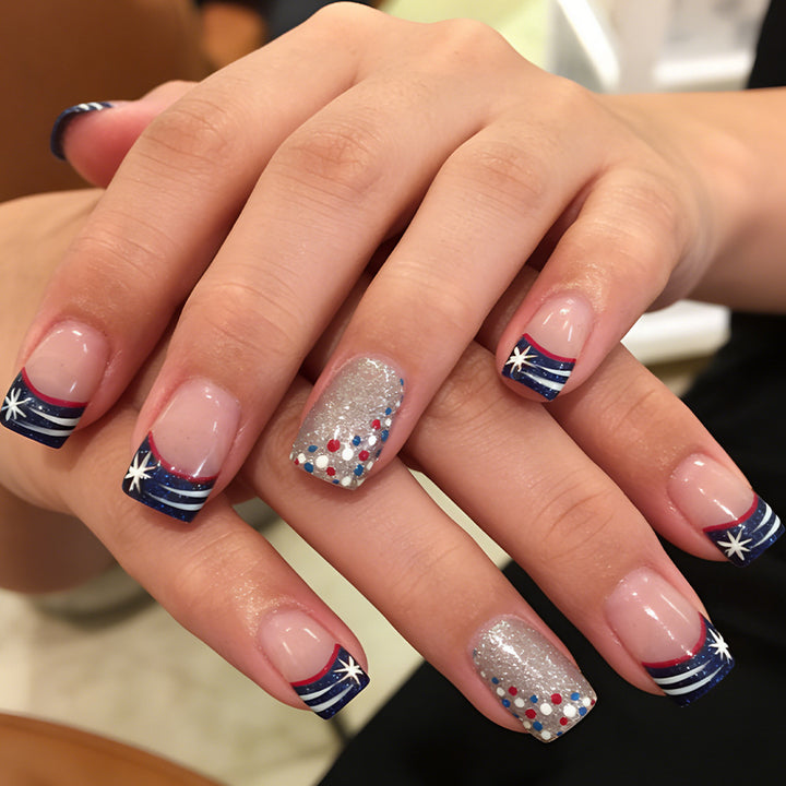 Decorative Press-On Nail Art Set with Glitter Accents Bowlift