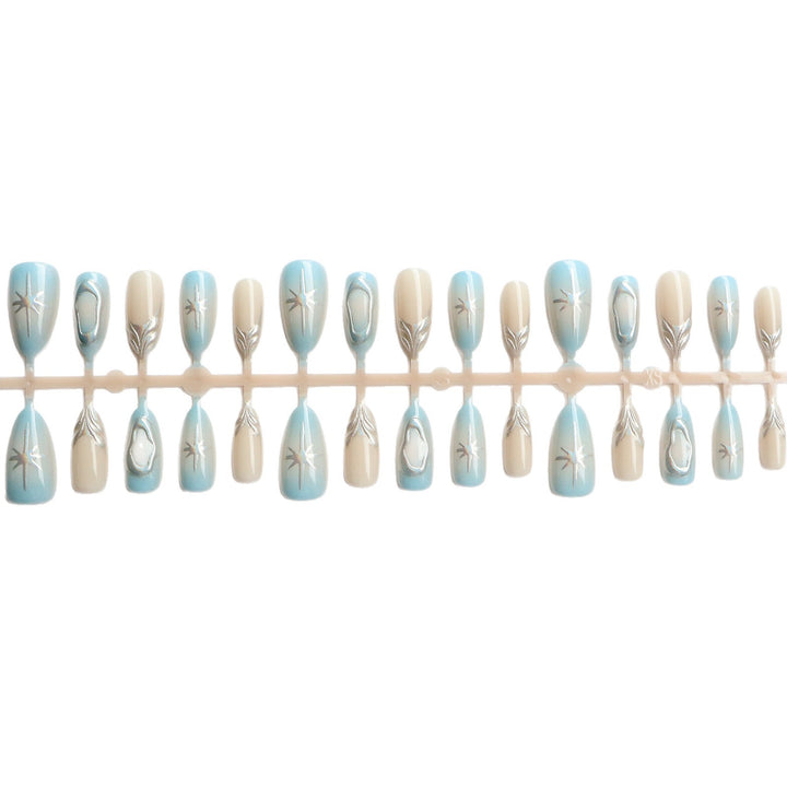 Artistic Press-On Nail Art Set with Silver Accents Bowlift