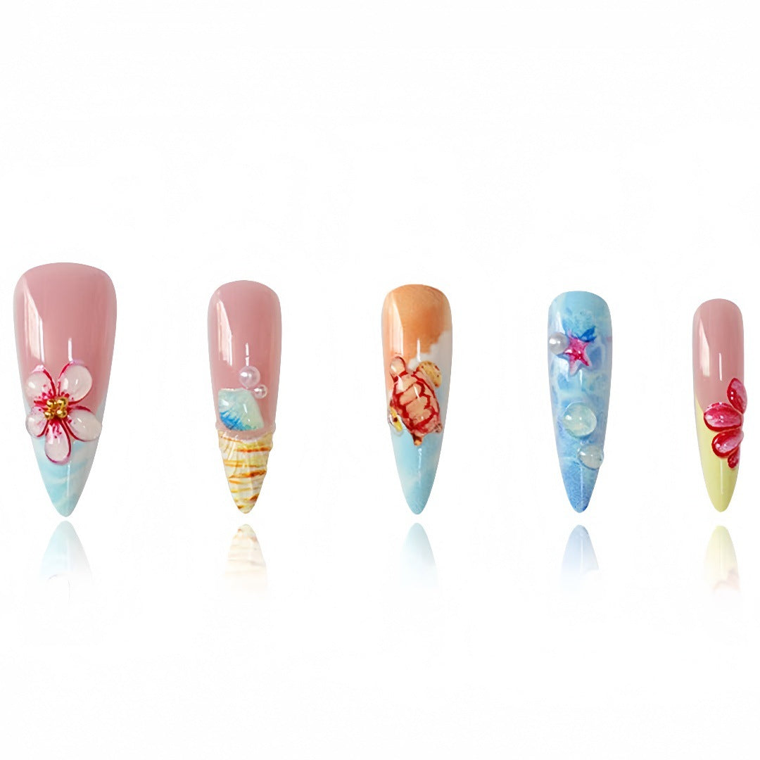 Artistic Marine-Inspired Press-On Nail Set Bowlift