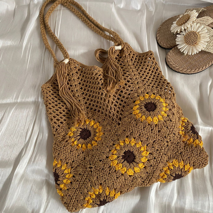 Macrame shopping bag with sunflower pattern Bowlift