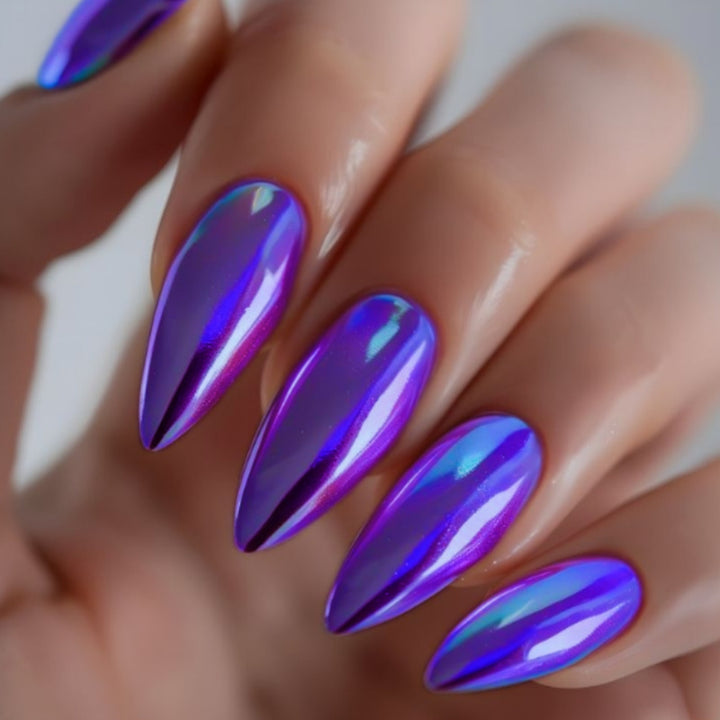 Glossy Press-On Nails Set with Iridescent Finish Bowlift
