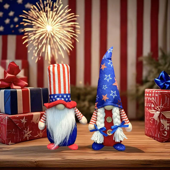 Unisex nan patriotic plush standing gnome ornament with tall star-spangled hat and long faux beard Bowlift