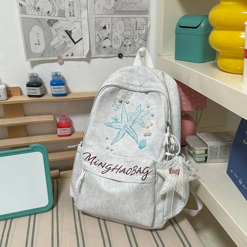 Embroidered Starfish Design School Backpack