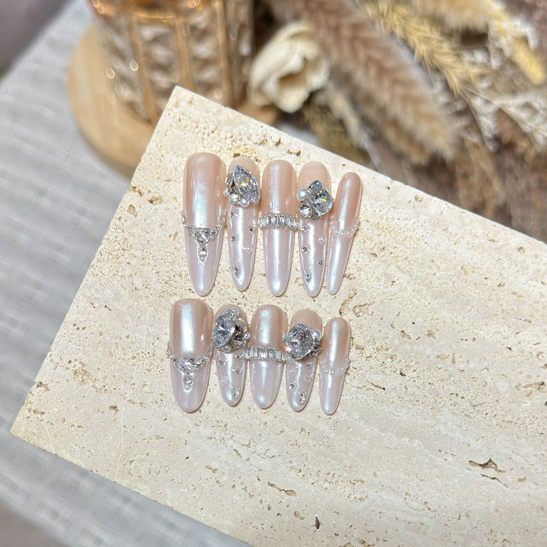 Decorative Stiletto Nail Tips Set with Gemstone Accents Bowlift