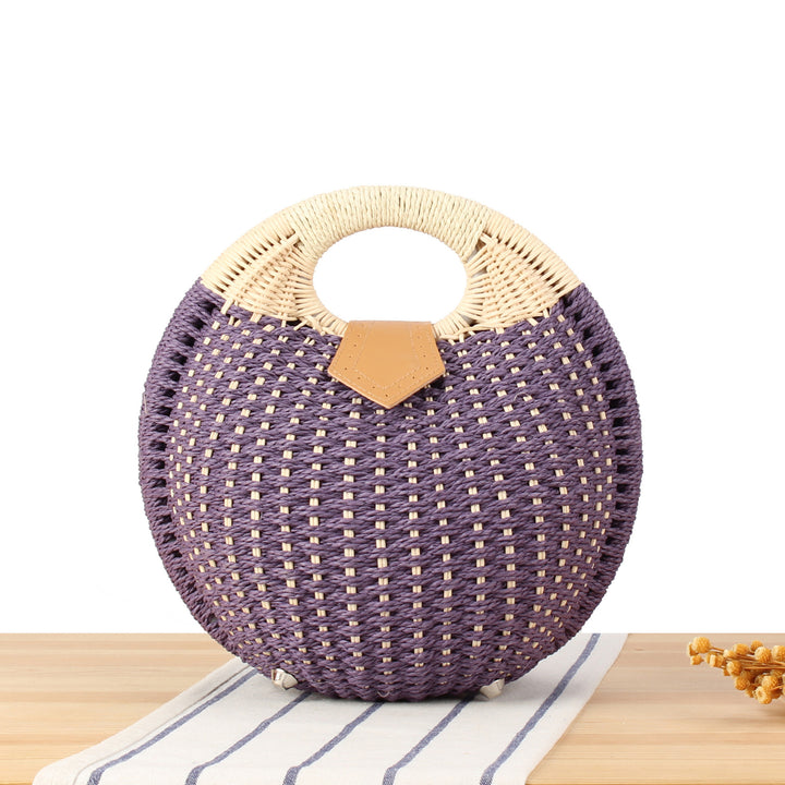 Round straw bag with elegant leather handle Bowlift