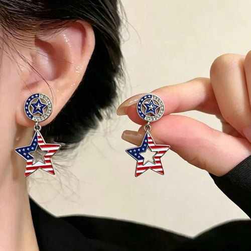 Ladies hanging earrings with star pendant and enamel flag motif Bowlift