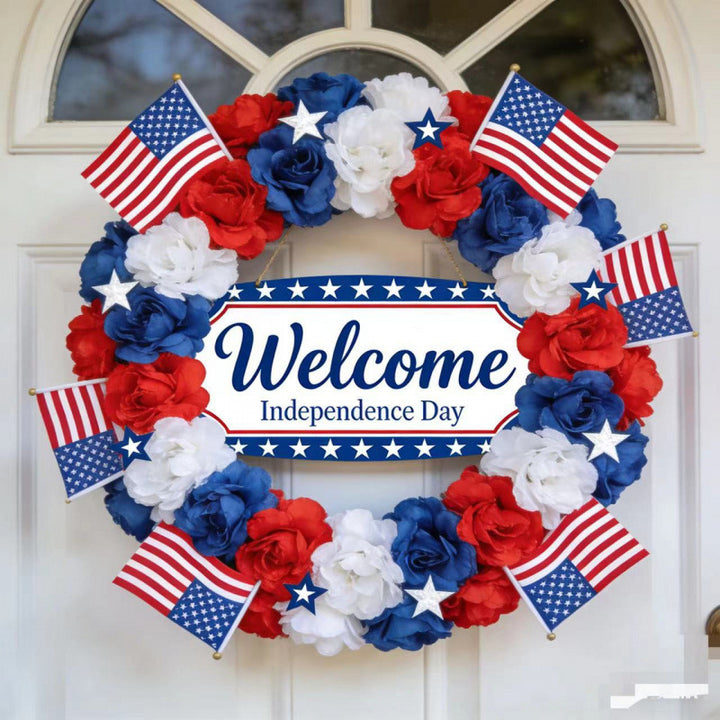 Unisex nan patriotic mesh sunflower wreath with star cutouts and rustic rope hanger Bowlift