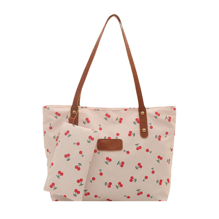 Stylish Cherry-Printed Tote Bag with Removable Pouch