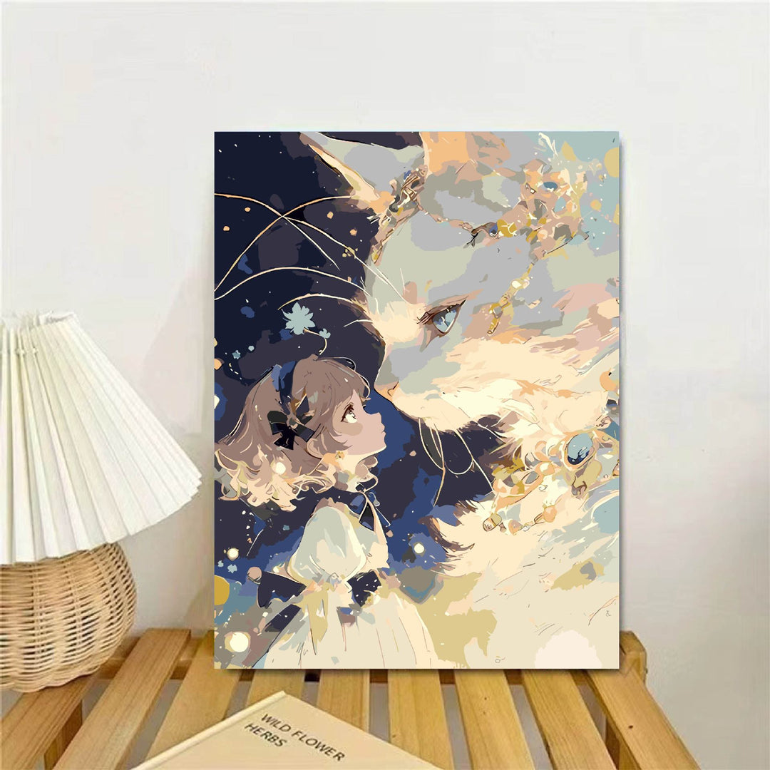 Whimsical Fantasy Cat and Girl Wall Art Bowlift