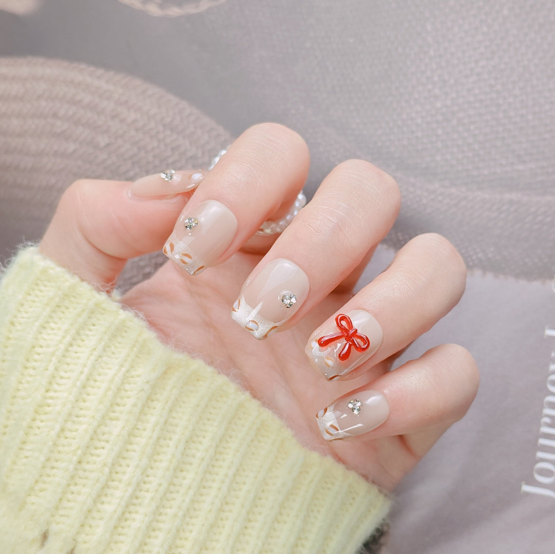 Elegant French Tip Press-On Nails Bowlift