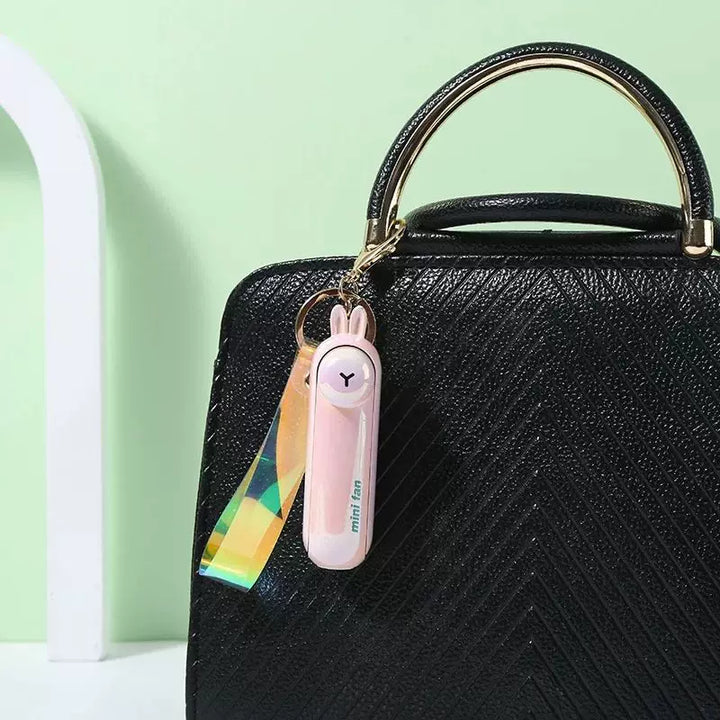 Unisex One Size Rechargeable Keychain Handheld Mini Fan with Wrist Strap and Novel Frog Charm Bowlift