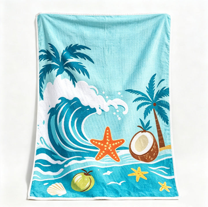 Beach blanket with tropical motif and high-quality waffle structure Bowlift