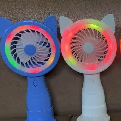 Unisex Portable Hand Fan with Creative Cat Ears and Colorful LED Lights Bowlift