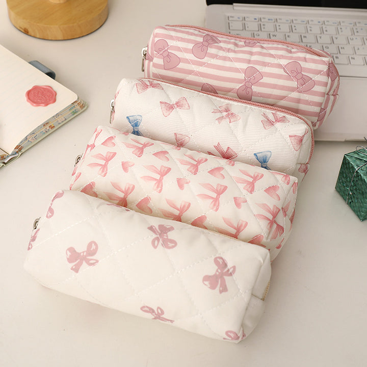 Quilted Bow-Print Cosmetic Pencil Case Bowlift