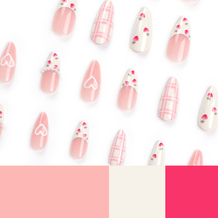 Artistic Heart and Floral Press-On Nail Extensions Bowlift