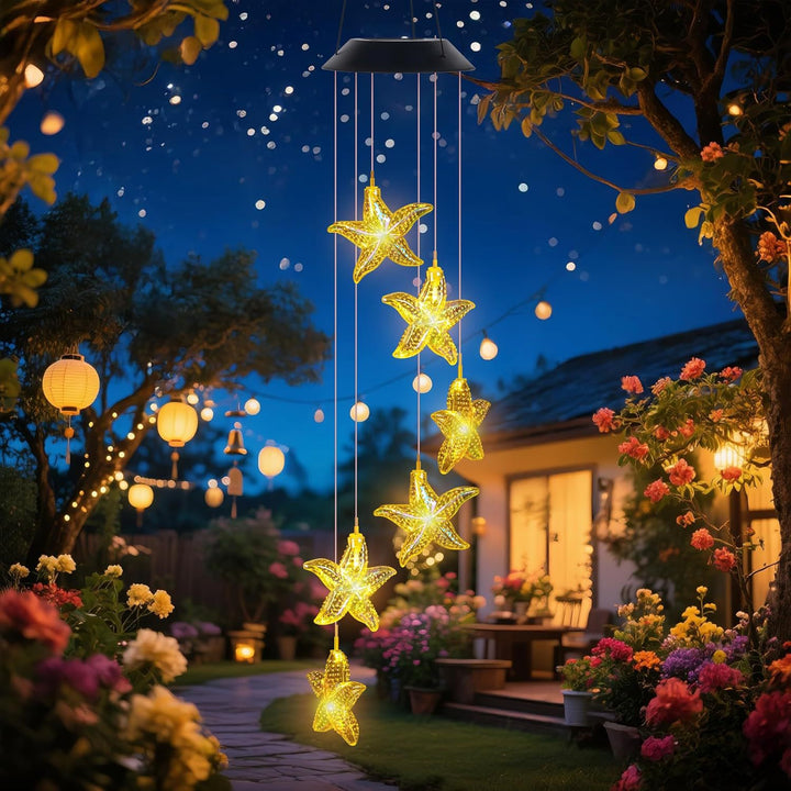 Decorative Solar LED Starfish Wind Chime Hanging Garden Light Bowlift