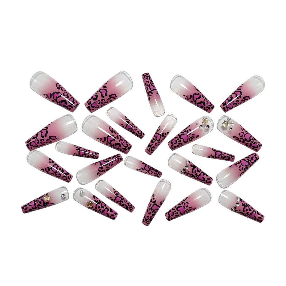 Artificial nails with leopard pattern and rhinestone details Bowlift
