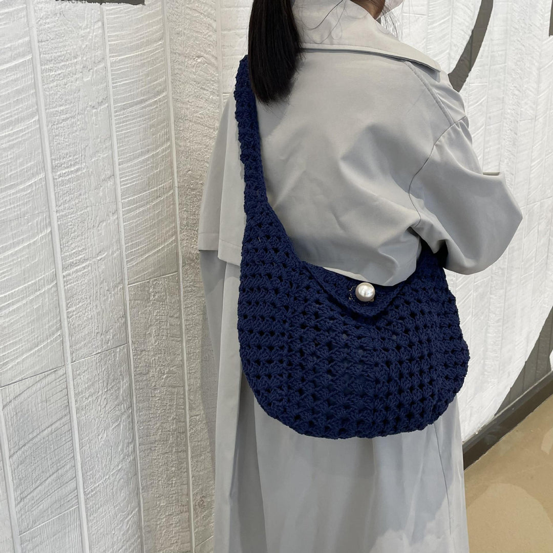 Hand-knotted shoulder bag with bead closure Bowlift