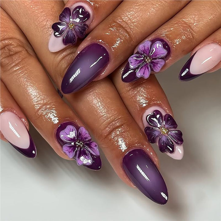 Artistic Floral Design Press-On Nail Set Bowlift