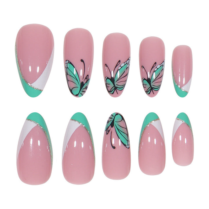 Artistic Press-On Nail Set with Butterfly Design Bowlift