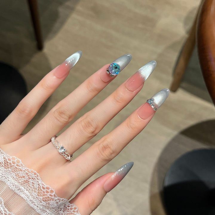Premium Glossy Nail Extensions with Rhinestone Detail Bowlift
