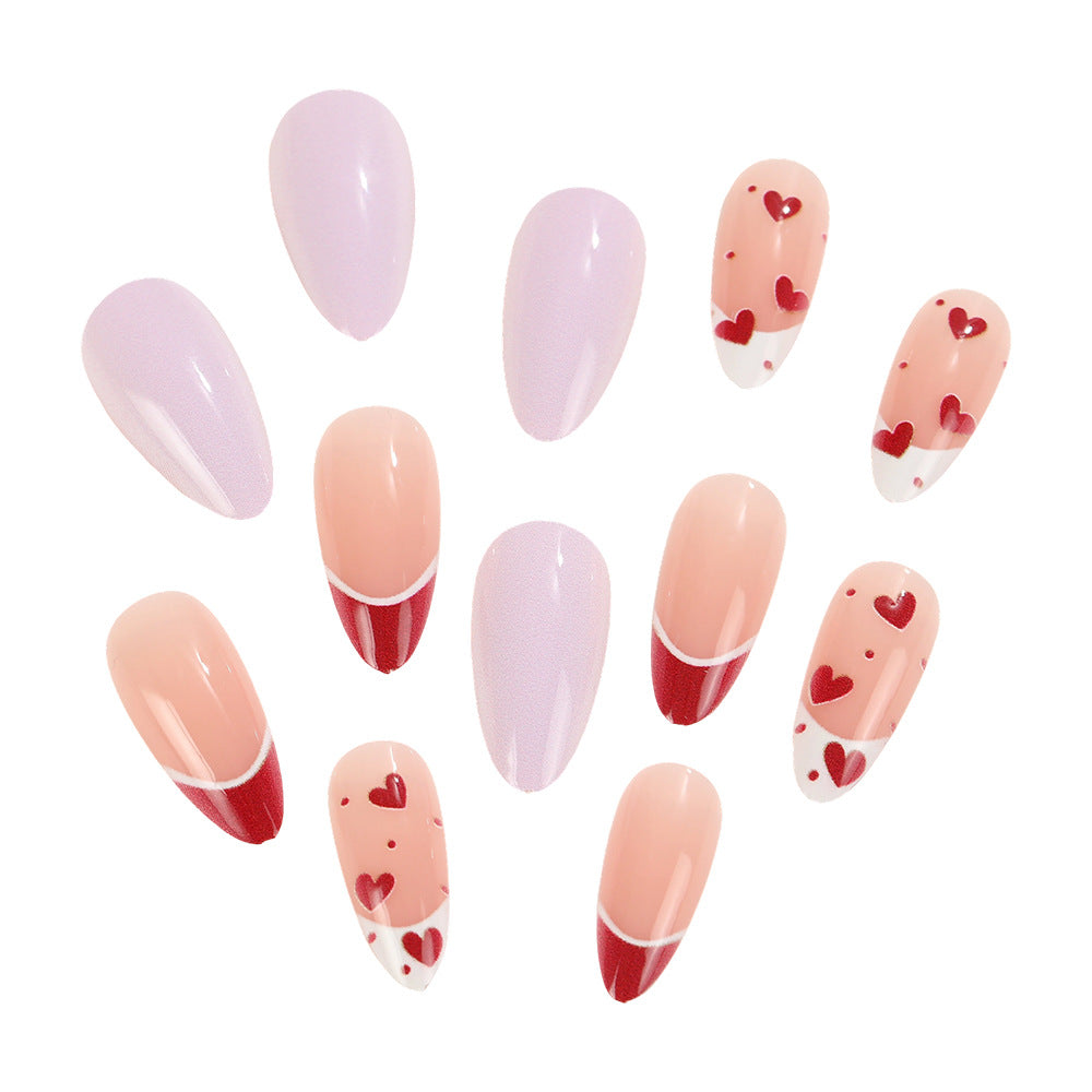 Artificial nails set with romantic heart designs Bowlift