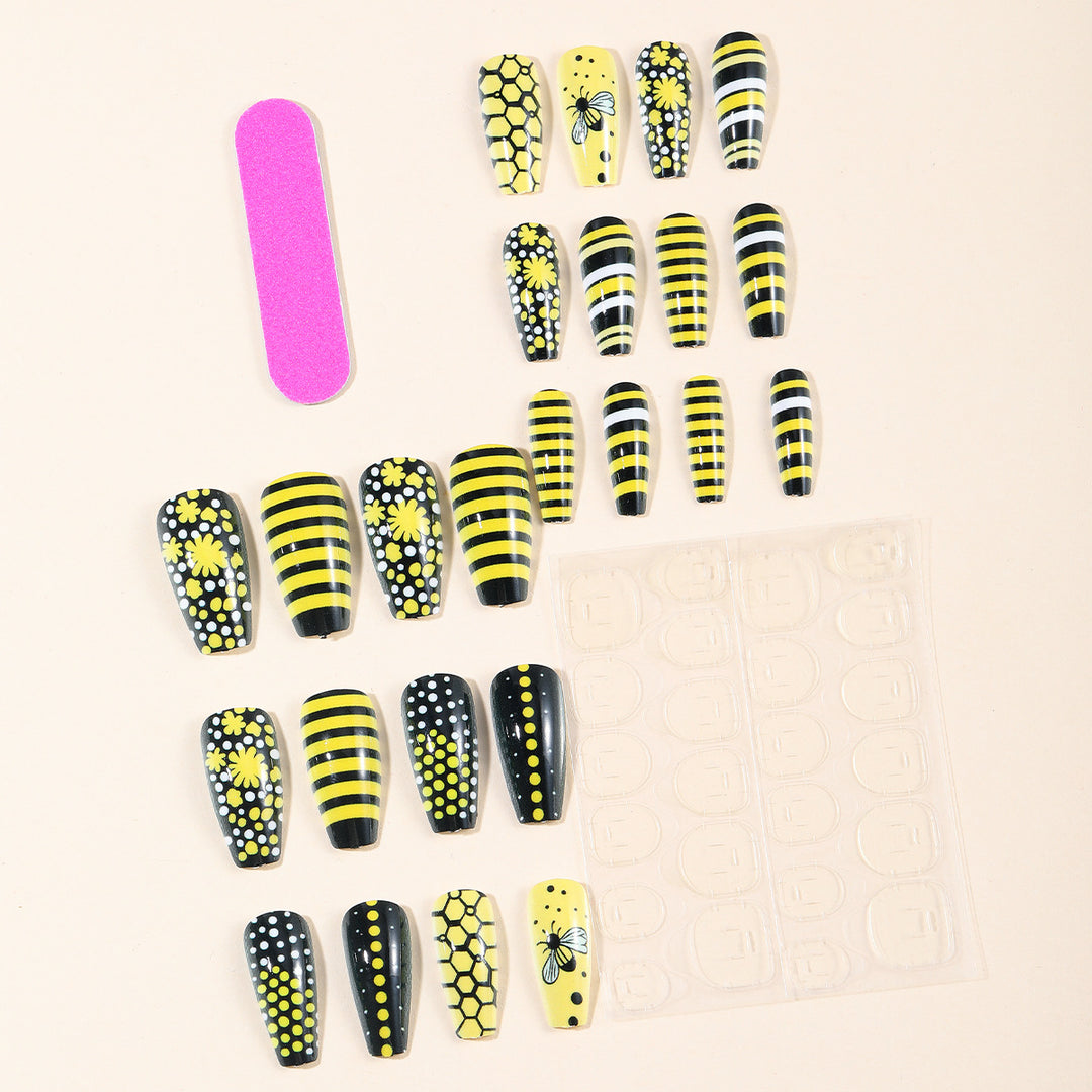 Bee-Inspired Acrylic Nail Art Bowlift