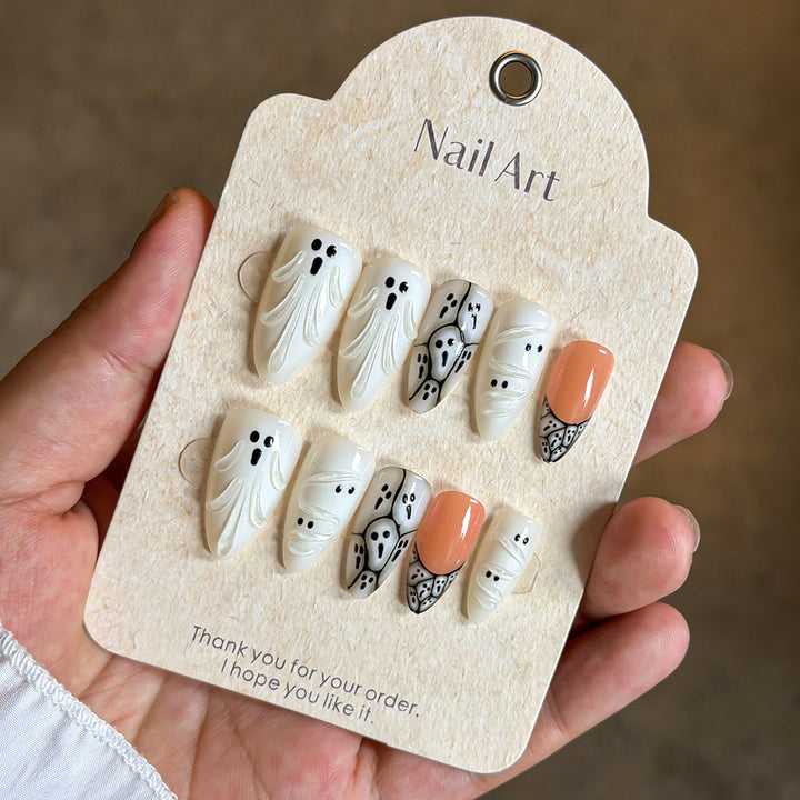Artistic Ghost-Themed Press-On Nail Set Bowlift