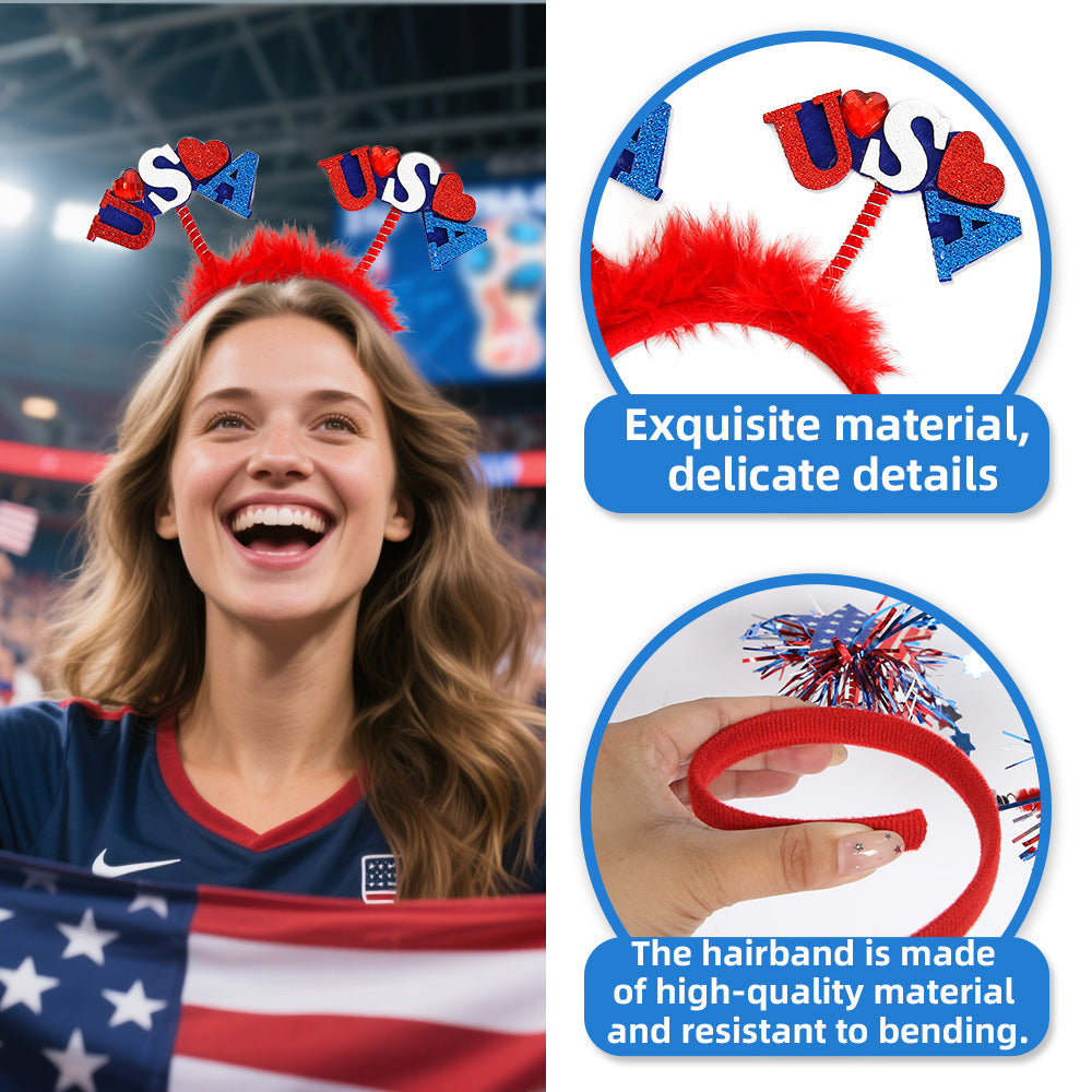 Women's Independence Day patriotic pompom headband with tinsel star toppers Bowlift