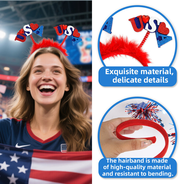 Women's Independence Day patriotic pompom headband with tinsel star toppers Bowlift