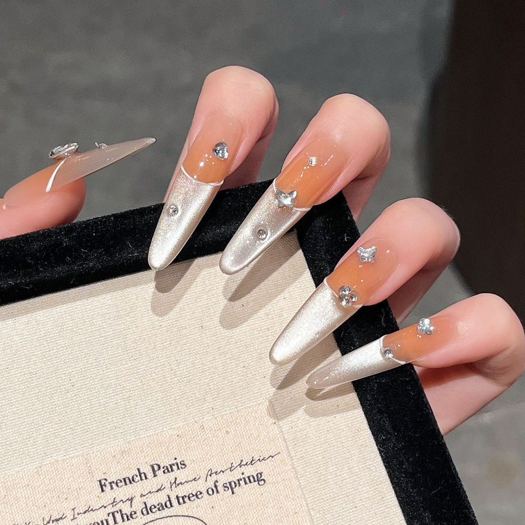 Elegant Press-On Nail Extensions with Gem Accents Bowlift
