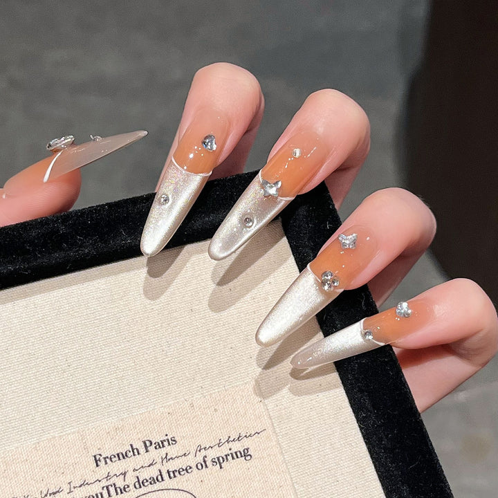 Elegant Press-On Nail Extensions with Gem Accents Bowlift