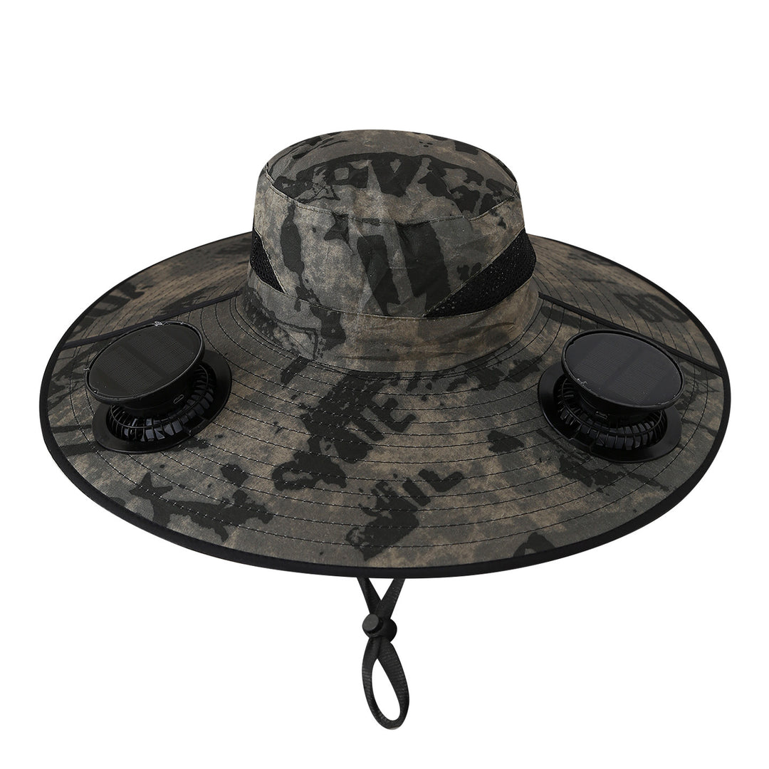 Wide sun hat with integrated solar fans breathable mesh adjustable chin strap Bowlift