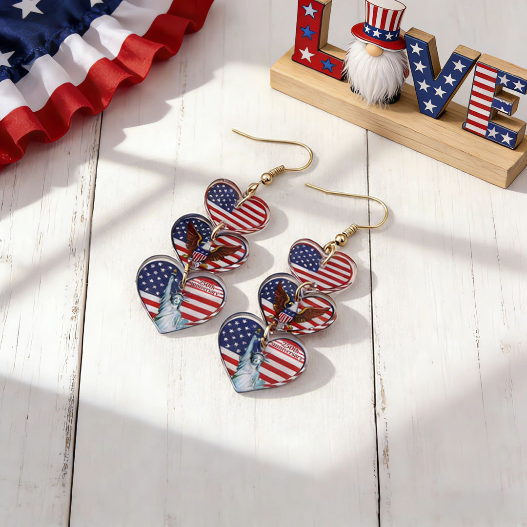 Women's nan patriotic bow dangle acrylic earrings with gold plated hooks and lightweight charm Bowlift