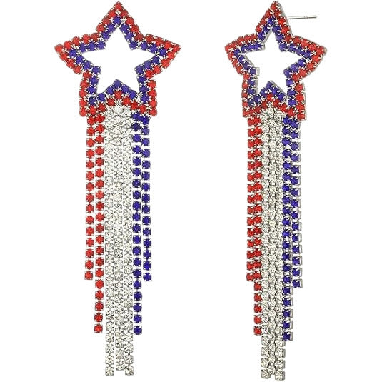 Ladies long sparkling crystal tassel earrings with geometric stud closure Bowlift