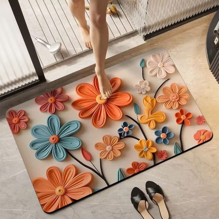 Floral-Themed Non-Slip Bath Mat Bowlift