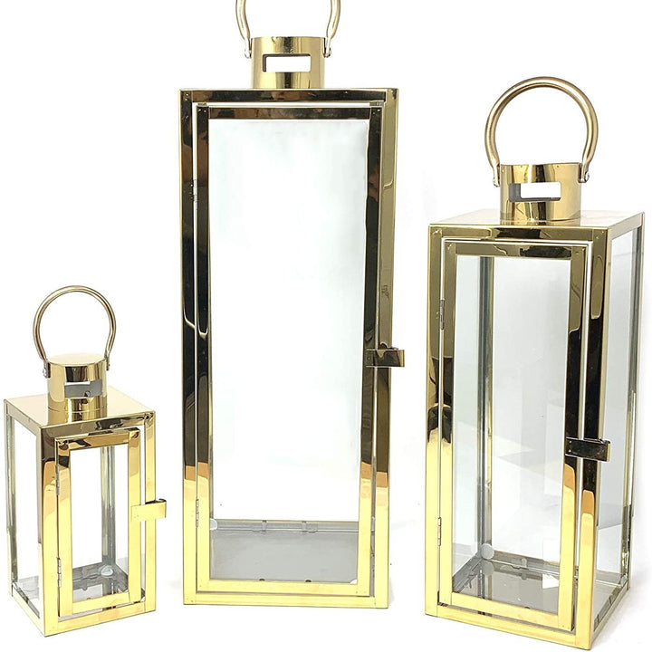 Stainless-Steel Glass Panel Rectangular Lanterns with Ring Handles and Hinged Door Bowlift
