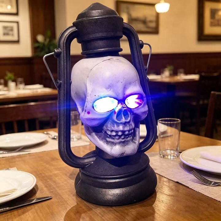 Vintage Metal LED Skull Lantern Table Centerpiece Bowlift