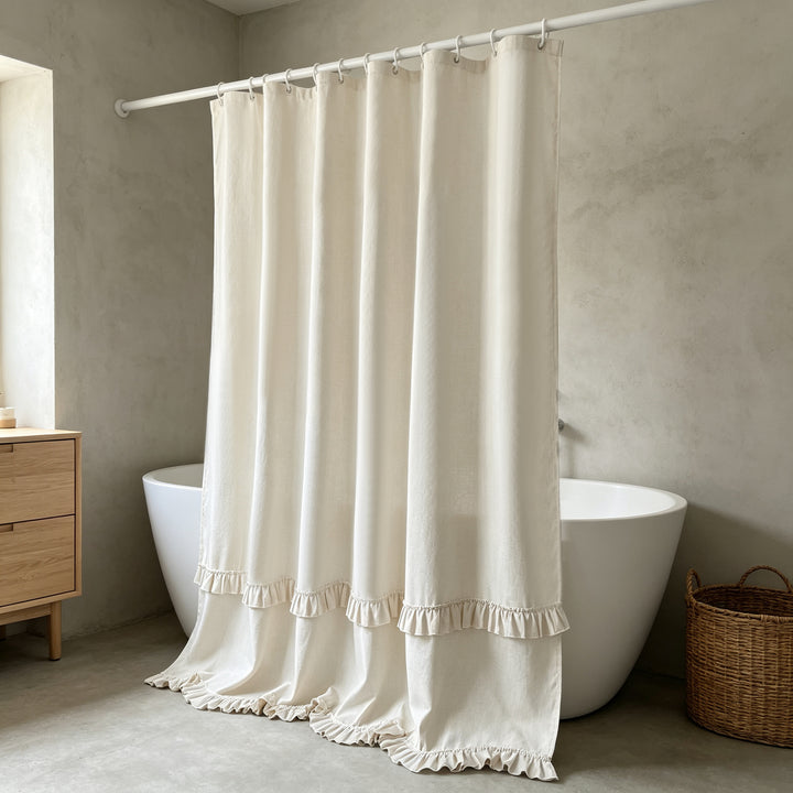 Elegant Ruffled Shower Curtain Bowlift