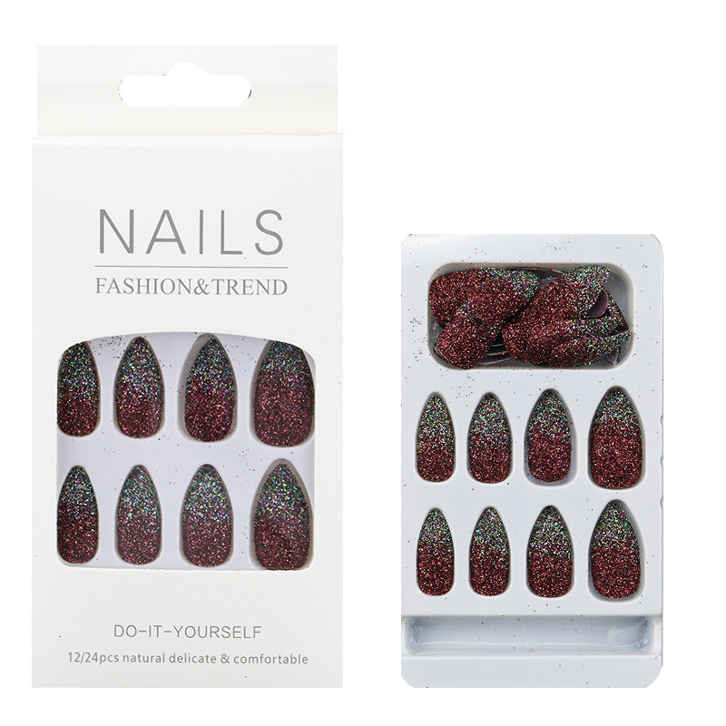 Glittering Almond-Shaped Press-On Nail Tips Bowlift