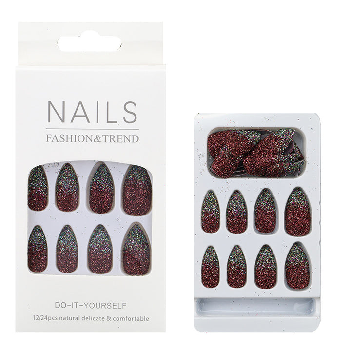 Glittering Almond-Shaped Press-On Nail Tips Bowlift