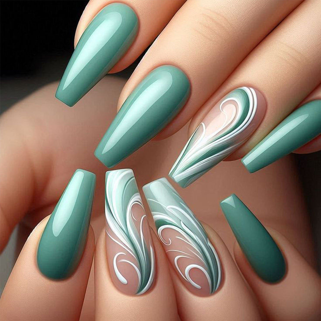 Artistic Stiletto Press-On Nail Set with Abstract Design Bowlift