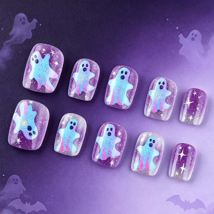 Artistic Ghost-Themed Press-On Nails Bowlift