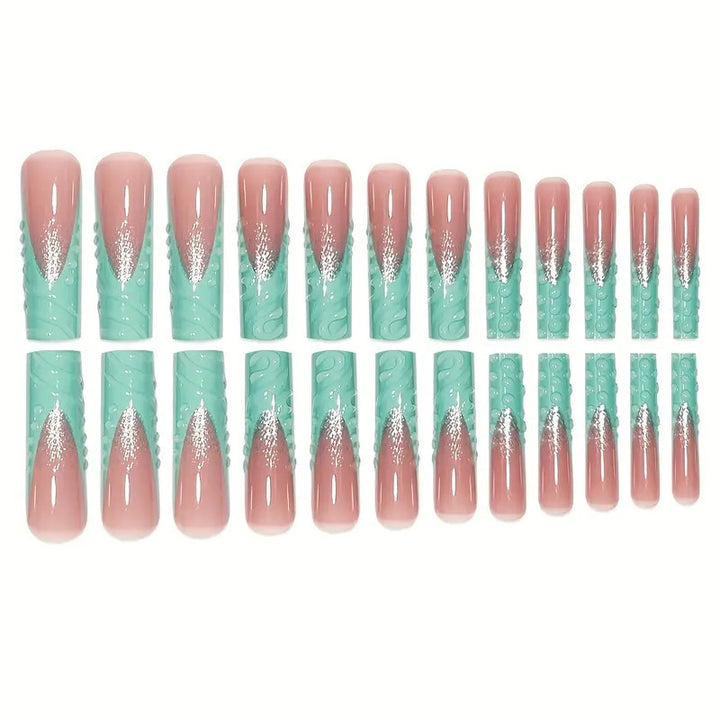 Artistic Long Press-On Nail Art Set with Textured Design Bowlift