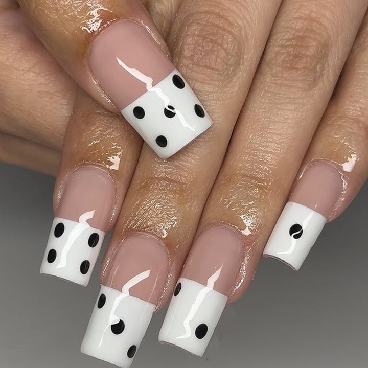 Decorative Polka Dot French Tip Nail Extensions Bowlift